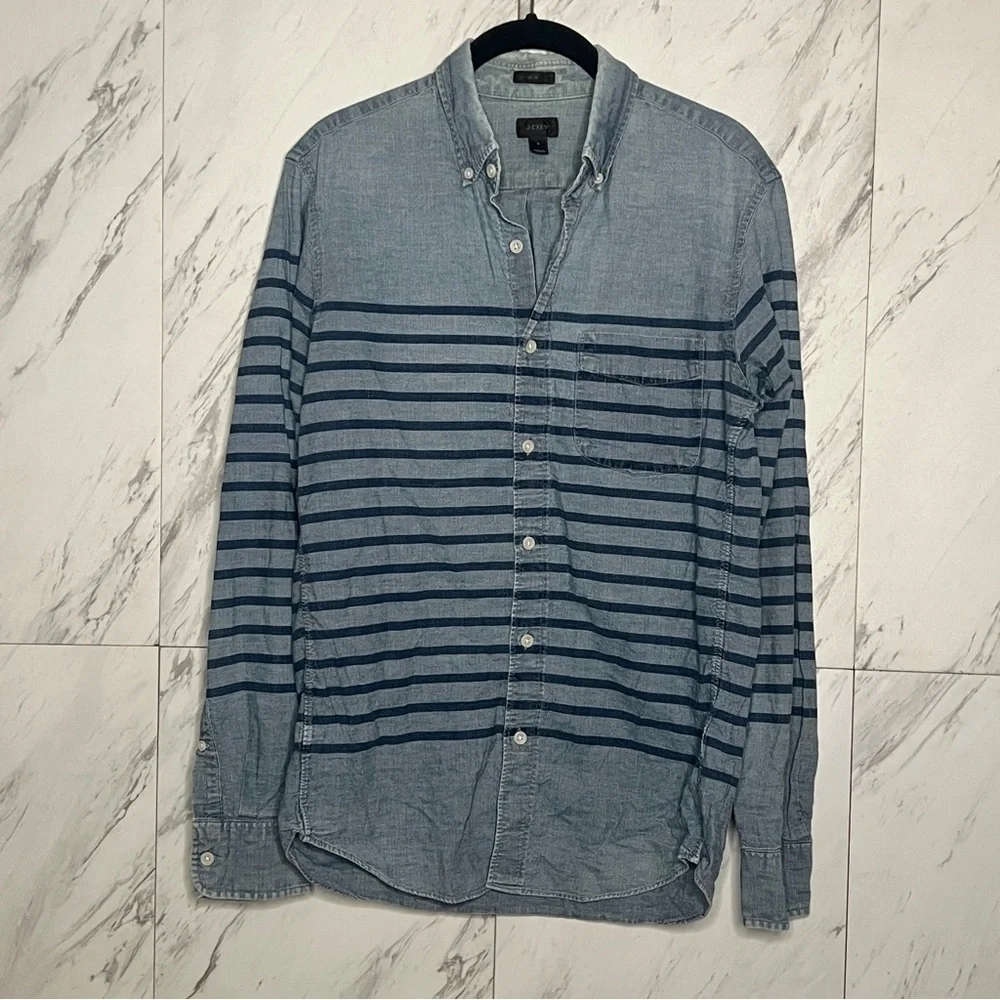 3/$50 J. Crew Stripe Chambray Cotton Denim Slim Button Up Shirt SZ S